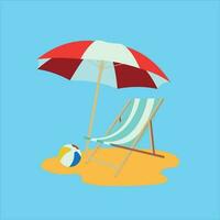 Vektor Strand Stuhl, Gelb Regenschirm und Ball, Sommer- Urlaub, Zeit zu Reise Konzept. eps 10 Vektor.