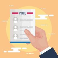 Wahltag Hand hält Abstimmung Präsidenten Papier Vektor-Design vektor