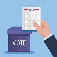 Wahltag Hand hält Abstimmung Präsidenten Papier und Box Vektor-Design vektor