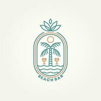 minimalistisch Strand Bar Sommer- Verein Abzeichen Logo Vorlage Vektor Illustration Design. einfach modern tropisch Kokosnuss Palme Baum mit Cocktail Emblem Logo Konzept