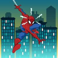 Spinne Held schwingen Über das Stadt vektor