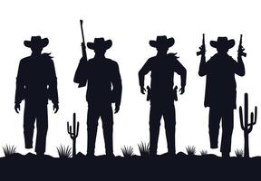 Cowboys Figuren Silhouetten mit Waffen Charakteren in der Wüste