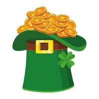 leprechaun grön hatt med mynt skatt saint patrick ikon vektor