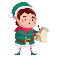 niedlicher Santa Helfer-Weihnachtscharakter, der in Notizbuch schreibt vektor