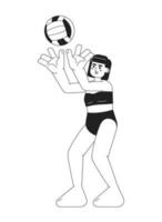 flicka volleyboll spelare godkänd volley boll enfärgad platt vektor karaktär. baddräkt kvinna strand. redigerbar tunn linje full kropp person på vit. enkel bw tecknad serie fläck bild för webb grafisk design