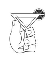 halten Margarita Obst Cocktail monochromatisch eben Vektor Hand. Alkohol Trinken. Martini Nacht. Obst trinken. editierbar dünn Linie Clip Kunst auf Weiß. einfach bw Karikatur Stelle Bild zum Netz Grafik Design