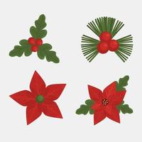 glad julkort med blad och blommor som ikoner vektor