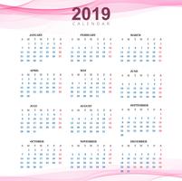 Kalender 2019 Vorlage mit Wellenhintergrund vektor