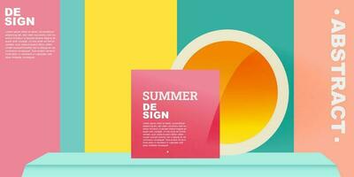 bunt Sommer- Hintergrund Layout Banner Design. Vorlage 3d Produkt Anzeige zylindrisch Form. horizontal Poster, Gruß Karte, Header Webseite Verkauf Anzeige Förderung. vektor