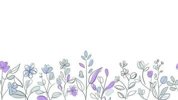 vår färgrik botanisk platt vektor horisontell illustration på vit bakgrund. baner blommig bakgrund dekorerad med underbar flerfärgad blomning blommor och löv gräns.