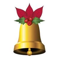 Frohe frohe Weihnachten goldene Glocke mit Blättern und Bogen vektor