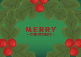 lycklig jul bokstäver kort med blad och bönor vektor