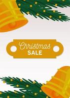 glad jul försäljning bokstäver kort med klockor och blad vektor