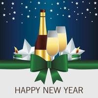Frohe frohe Weihnachten-Beschriftungskarte mit Champagnerflasche und Tassen vektor