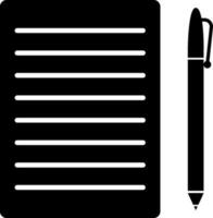 schwarz und Weiß Papier mit Stift Symbol im eben Stil. vektor
