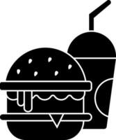 svart och vit hamburgare med disponibel kopp ikon. vektor