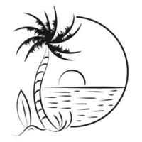 strand landskap linje illustration. handflatan träd linje teckning för skriva ut eller använda sig av som affisch, kort, flygblad eller t skjorta vektor