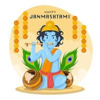 Feier des Janmashtami mit Krishna, der Flöte spielt