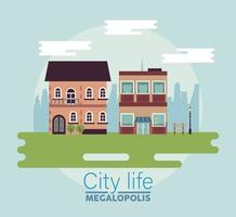 stadsliv megalopolis bokstäver i stadsbilden scen byggnader vektor