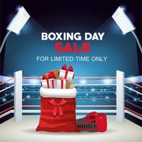 boxning dag försäljning affisch med jultomten väska och presenter vektor
