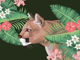 wilder Puma mit tropischem Laub vektor