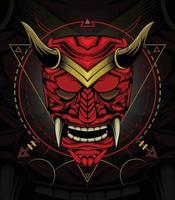 kabuki eller red devil face illustration. chef för röd demon japansk samurai mask. vektor