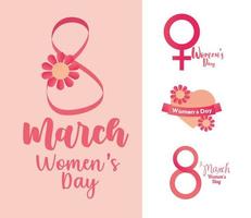 womens day icon collection 8 mars text blommor firande vektor
