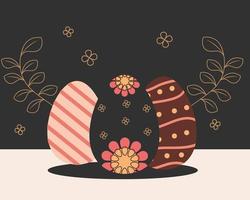 glad påsk dekorativt ägg med blommor ränder och prickar dekoration vektor