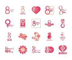 Womens Day Schriftzug Banner Karte 8 März Feier Icon Set vektor