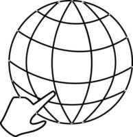 Schlaganfall Stil von Globus Symbol mit Hand zum suchen Arbeit. vektor