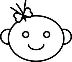 svart linje konst illustration av söt bebis flicka ansikte ikon. vektor