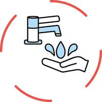öffnen Wasserhahn mit fallen Wasser auf Hand Symbol zum waschen. vektor