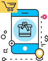 Illustration von online Einkaufen Geschenk Geschäft mit Ort Punkt und Zahlung Anlagen im Smartphone Symbol. vektor