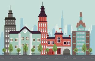 Stadtleben Großstadt Stadtbildszene mit Wolkenkratzern und Straße vektor