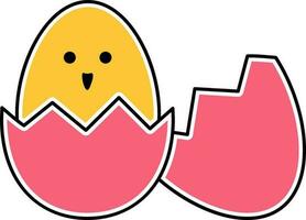 vektor illustration av nyfödd kyckling i bruten ägg ikon.