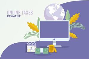 Online-Steuerzahlung mit Desktop und Earth Planet vektor
