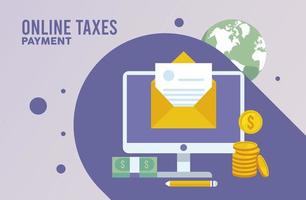 Online-Steuerzahlung mit Desktop und Umschlag vektor