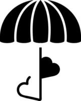 två hjärta med paraply glyf ikon i platt stil. vektor