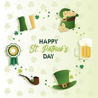 Happy Saint Patricks Day Schriftzug mit Set Icons herum vektor