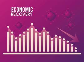 ekonomisk återhämtning för covid19-affisch med staplar och pil ner vektor