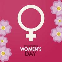 internationales Frauentagsfeierplakat mit Beschriftung und weiblichem Geschlechtssymbol vektor