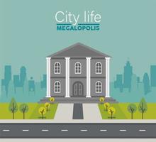 stadsliv megalopolis bokstäver i stadsbilden scen med regeringsbyggnad vektor