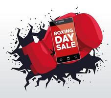 Boxing Day Sale Poster mit Smartphone und Handschuhen vektor