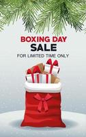 Boxing Day Sale Poster mit Weihnachtsmann Tasche und Geschenken vektor