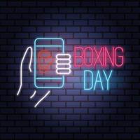 Boxing Day Sale Neonlichter mit Smartphone vektor