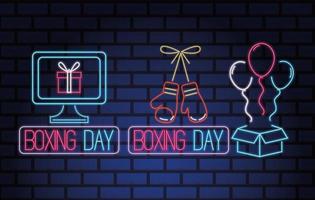 Boxing Day Sale Neonlichter mit Set Icons vektor