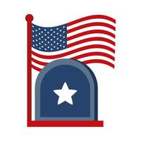 minnesdag gravsten och flagga amerikansk firande platt stilikon vektor