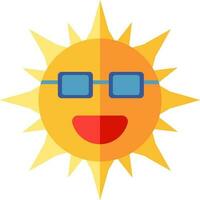 tecknad serie Sol bär glasögon ikon i platt stil. vektor