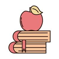 Schulbildung Apfel auf Bücher Versorgungslinie und füllen Stilikone vektor