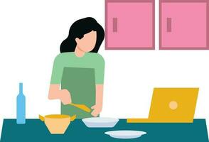 Mädchen Kochen durch Aufpassen online Videos. vektor